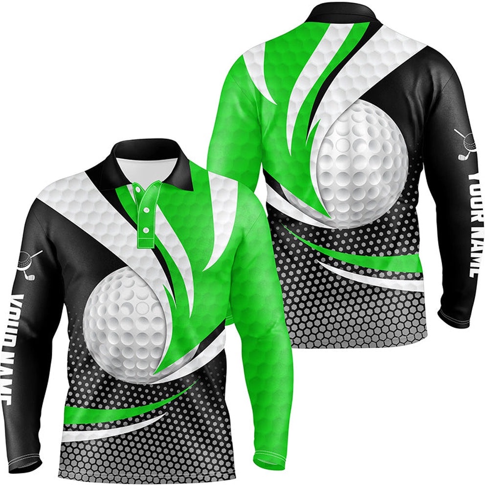 Green Black Men’s Golf Polo Shirts Custom Golf Balls Golf Outfit For Men, Top Golf Gifts, Golf Polo Shirt, Golf Shirts