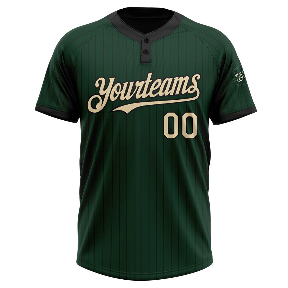 Green Black Pinstripe Cream Two Button Unisex Softball Jersey, Custom Team Softball Jersey