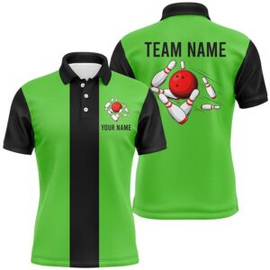 Green Black Retro Bowling Polo Shirts For&hellip;