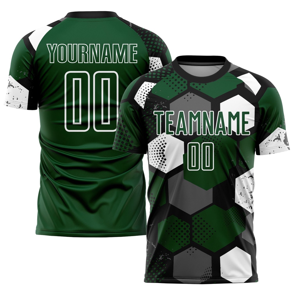 Green Black White Sublimation Soccer Uniform Jersey, Custom Team Soccer Jersey Shirt Green Black White Sublimation Soccer Uniform Jersey, Custom Team Soccer Jersey Shirt