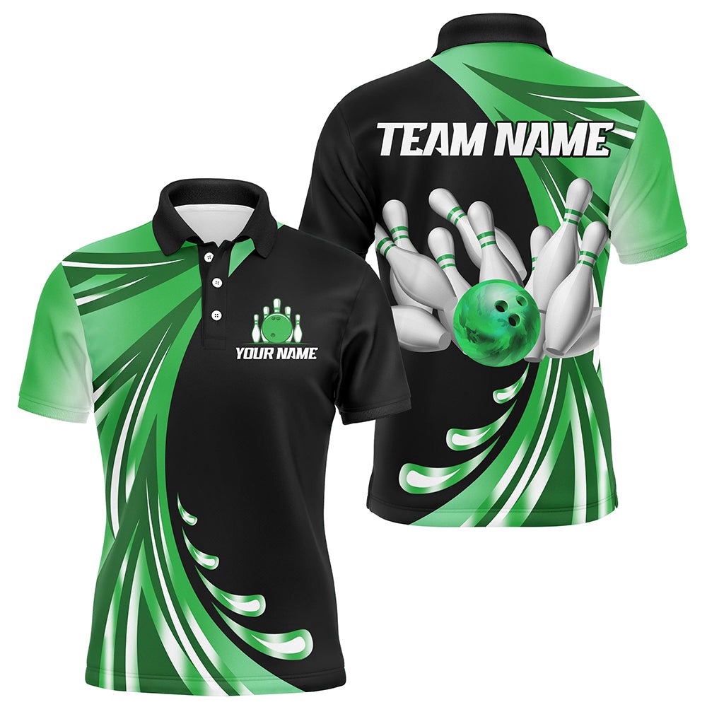 Green Bowling Team Polo Shirt For Men & Women Custom Bowling Polo Shirt, Personalized Bowling Team Shirt