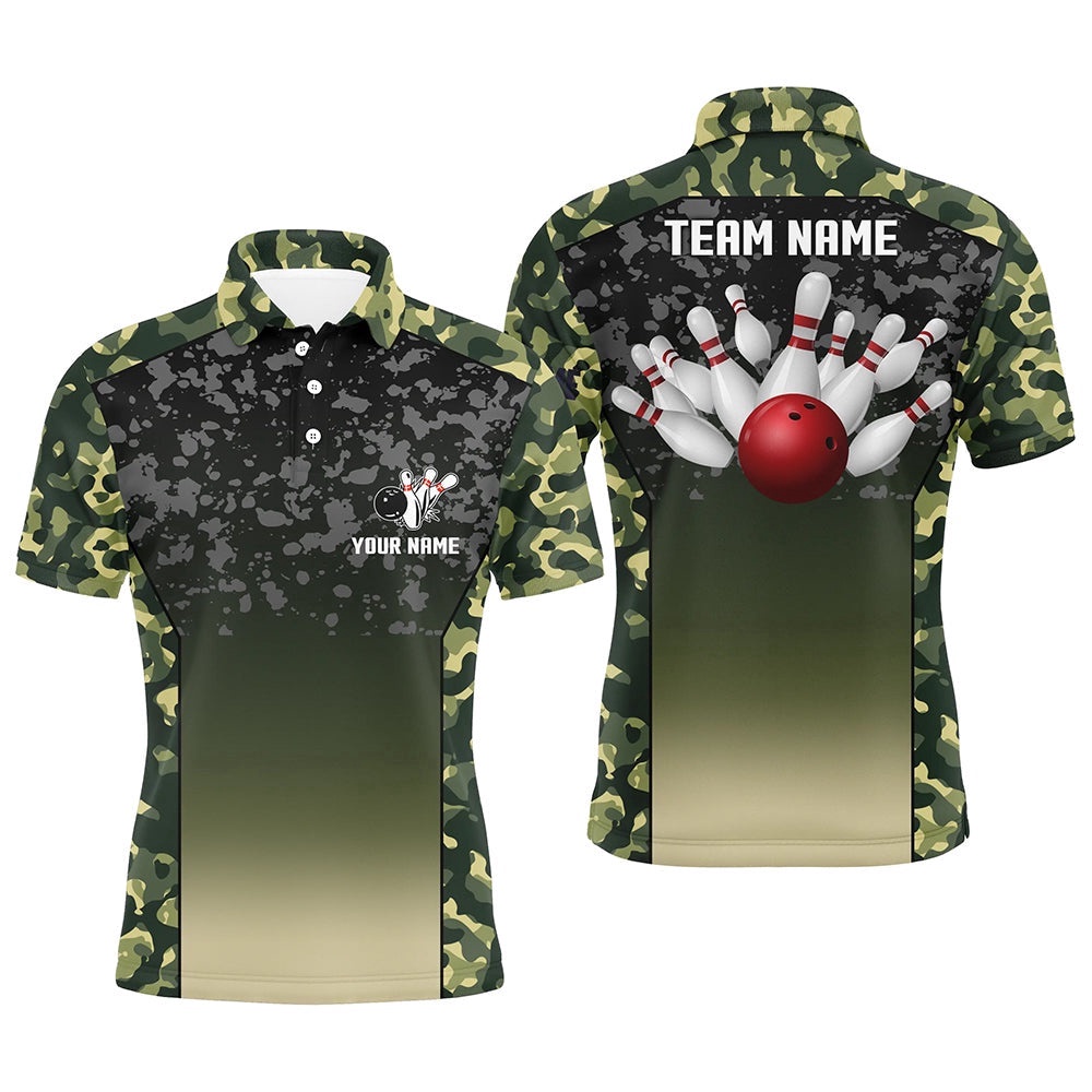 Green Camo Bowling Polo Shirts For Men Custom Team Shirts Bowling Polo Shirt, Gifts For Bowlers, Personalized Bowling Team Shirt Green Camo Bowling Polo Shirts For Men Custom Team Shirts Bowling Polo Shirt, Gifts For Bowlers, Personalized Bowling Team Shirt