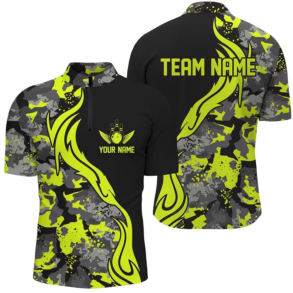 Green Camo Bowling Team Shirts Bowling League Shirts For Men, Custom Bowling Team Jersey Shirt