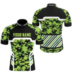 Green Camouflage Mens Cycling Jersey With Pockets&hellip;