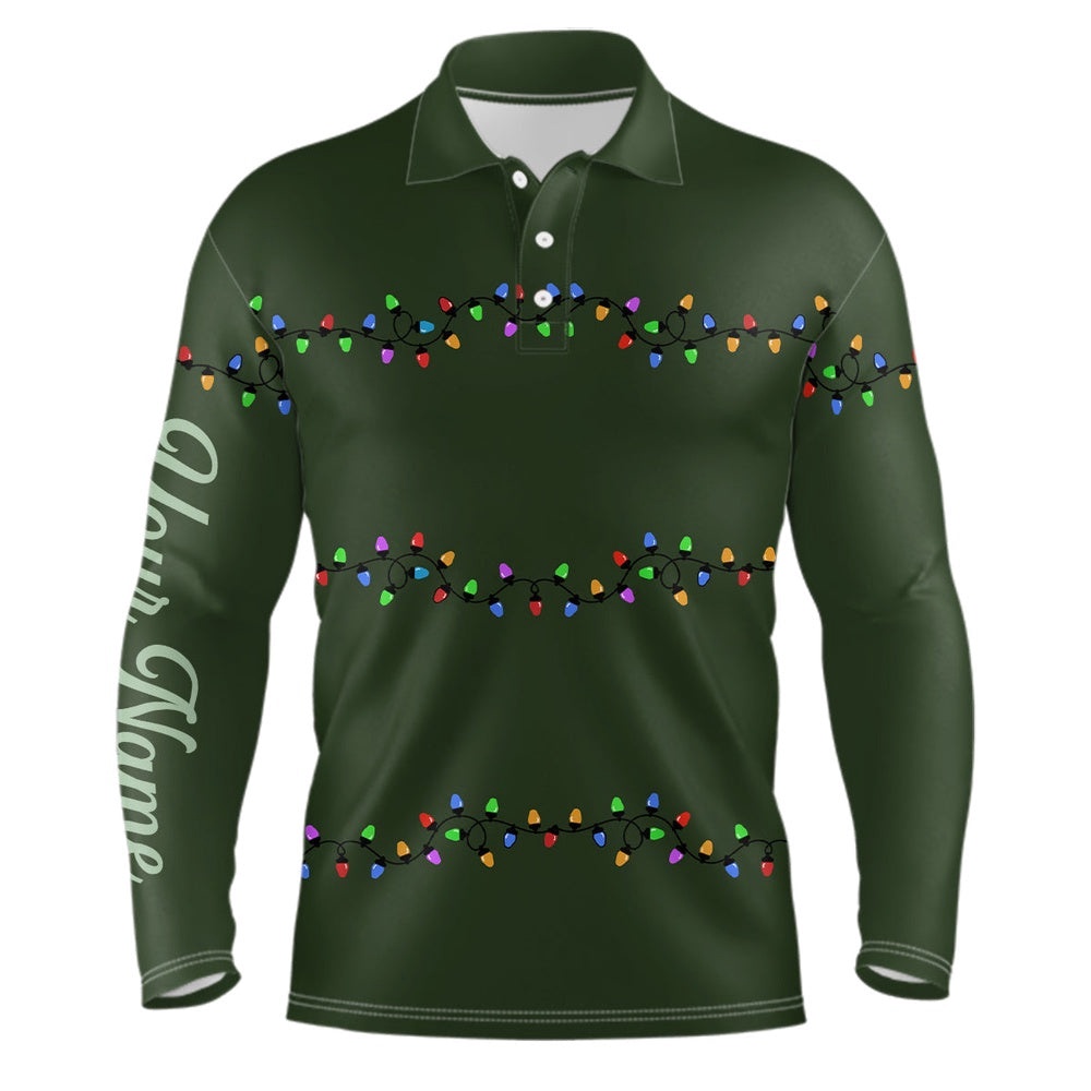 Green Christmas Light Men’s Golf Polo Shirts Custom Men’s Christmas Golf Shirt, Xmas Golf Tops For Men, Golf Polo Shirt, Golf Shirts Green Christmas Light Men’s Golf Polo Shirts Custom Men’s Christmas Golf Shirt, Xmas Golf Tops For Men, Golf Polo Shirt, Golf Shirts