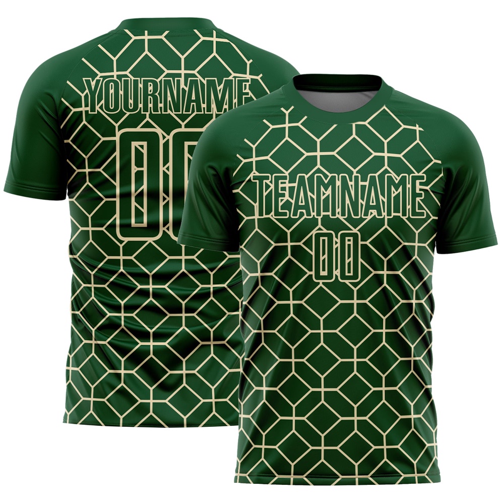 Green City Cream Geometric Shapes Sublimation Soccer Uniform Jersey, Custom Team Soccer Jersey Shirt