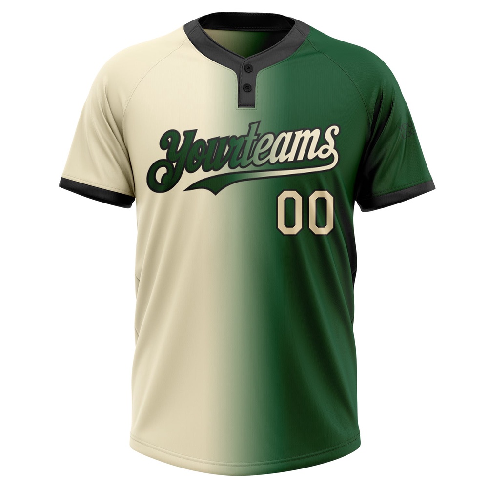 Green Cream Black Gradient Fashion Two Button Unisex Softball Jersey, Custom Team Softball Jersey