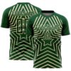 Green Gold White Abstract Grunge Art Sublimation Soccer Uniform Jersey, Custom Team Soccer Jersey Shirt