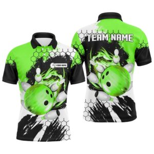 Green Flame Bowling Ball And Pins Polo&hellip;