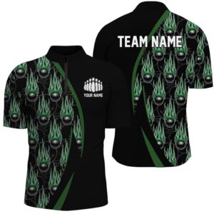 Green Flame Bowling Ball Pattern Bowling Shirts&hellip;