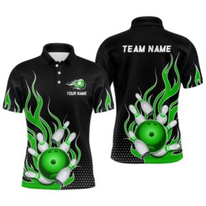 Green Flame Bowling Polo Shirts For Men&hellip;