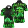 Green Flame Bowling Polo, Zip Shirt For Men Custom Black Bowling Team Polo Shirt Gift For Bowlers, Personalized Bowling Team Shirt