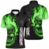 Green Flame Skull Bowling Polo Shirts Men Team Bowling Polo Shirt Halloween Outfits, Personalized Bowling Team Shirt