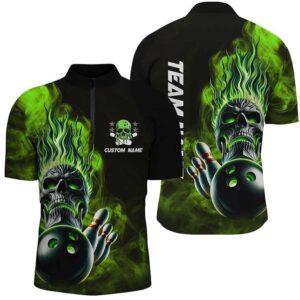 Green Flame Skull Unisex Bowling Team Shirts,&hellip;