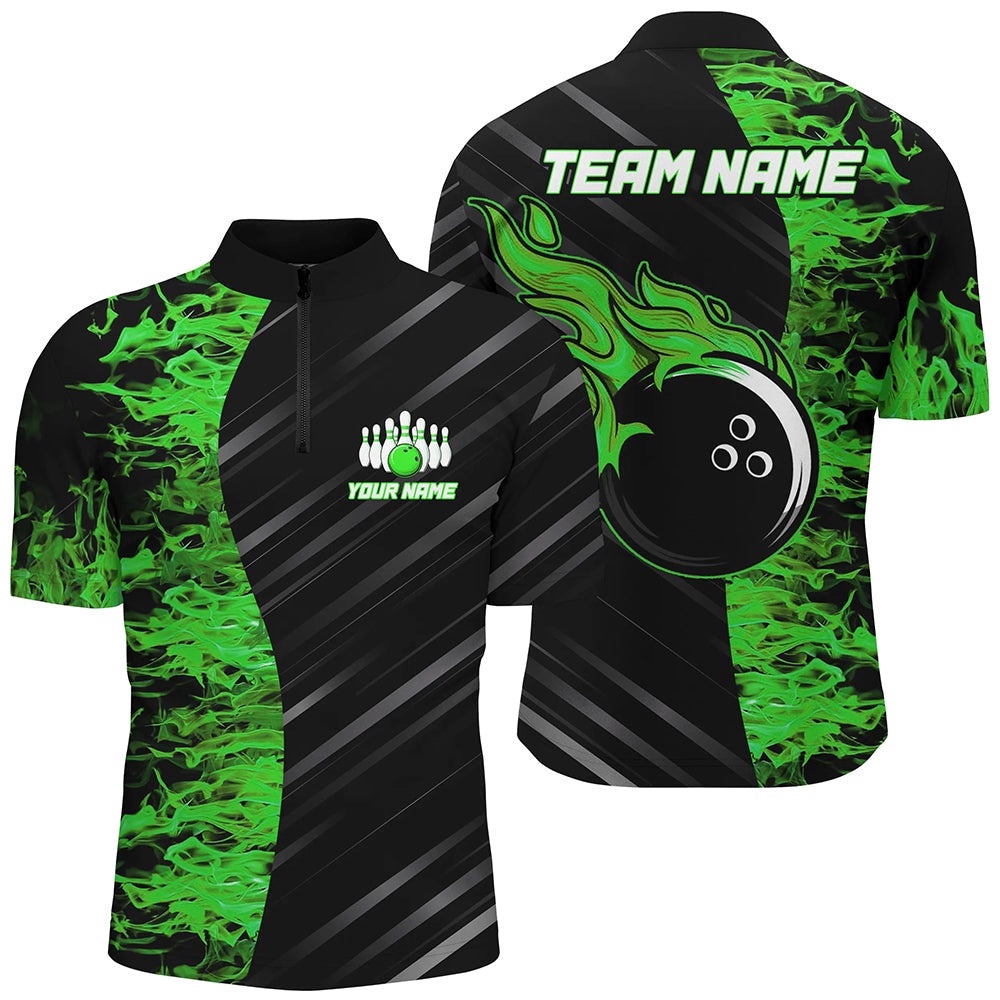 Green Flames Bowling Jersey Men Women Bowling Shirt For Team, Custom Bowling Team Jersey Shirt Green Flames Bowling Jersey Men Women Bowling Shirt For Team, Custom Bowling Team Jersey Shirt