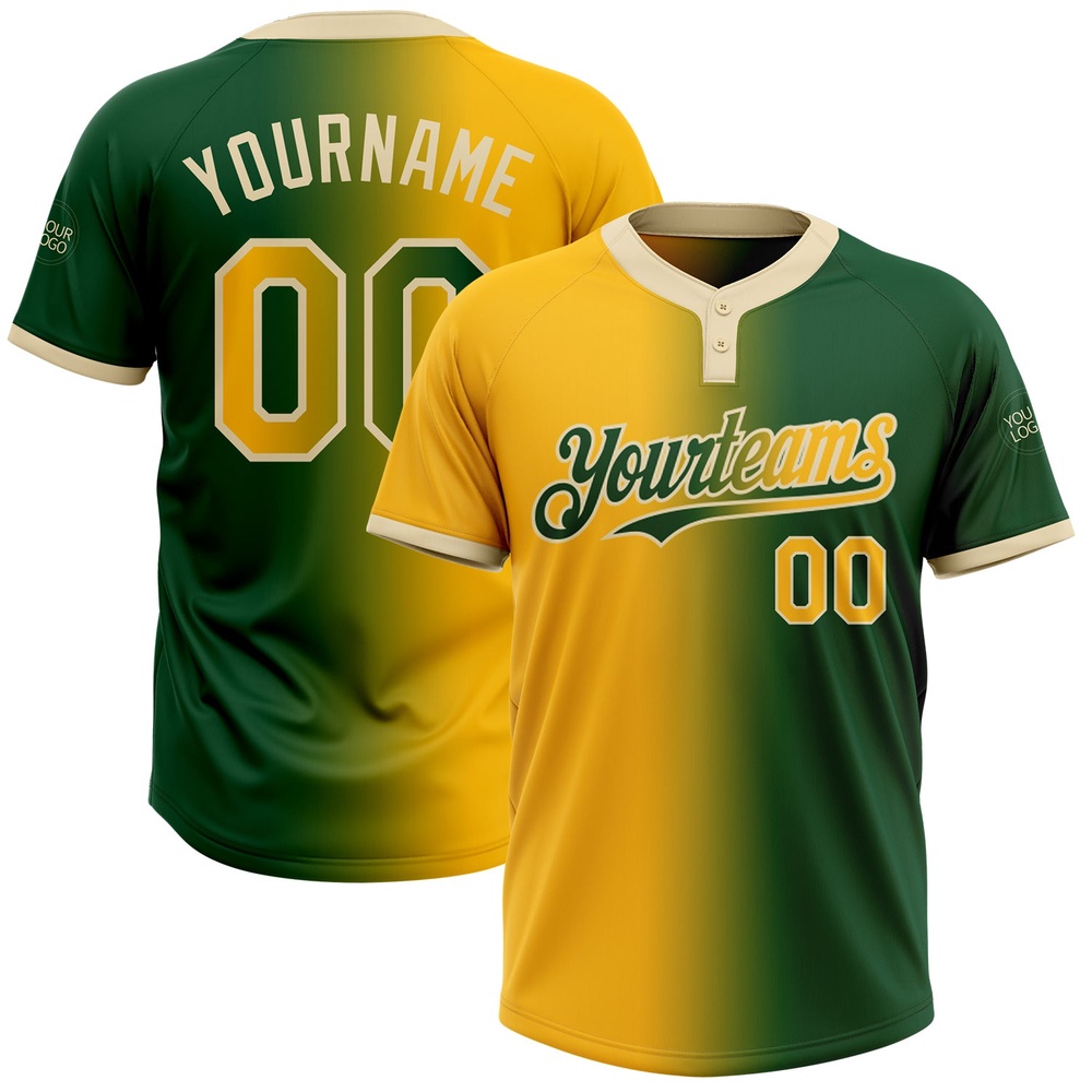 Green Gold Cream Gradient Fashion Two Button Unisex Softball Jersey, Custom Team Softball Jersey