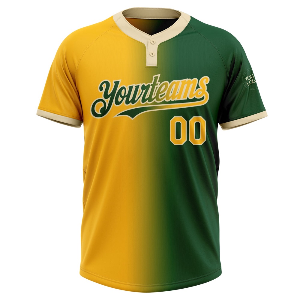 Green Gold Cream Gradient Fashion Two Button Unisex Softball Jersey, Custom Team Softball Jersey