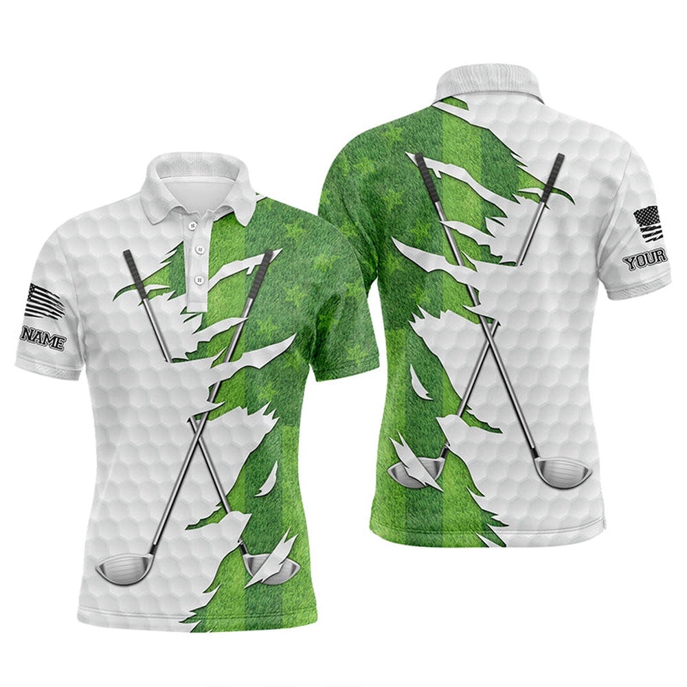 Green Golf Grass Men Golf Polo Shirts Custom Golf Clubs Performance Shirts Golf Outfit Men, Golf Polo Shirt, Golf Shirts