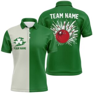 Green Lucky Clover Retro Mens Bowling Polo&hellip;