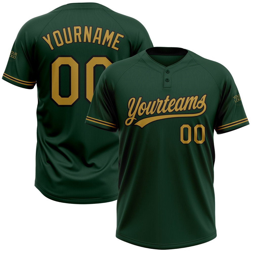 Green Old Gold Black Two Button Unisex Softball Jersey, Custom Team Softball Jersey