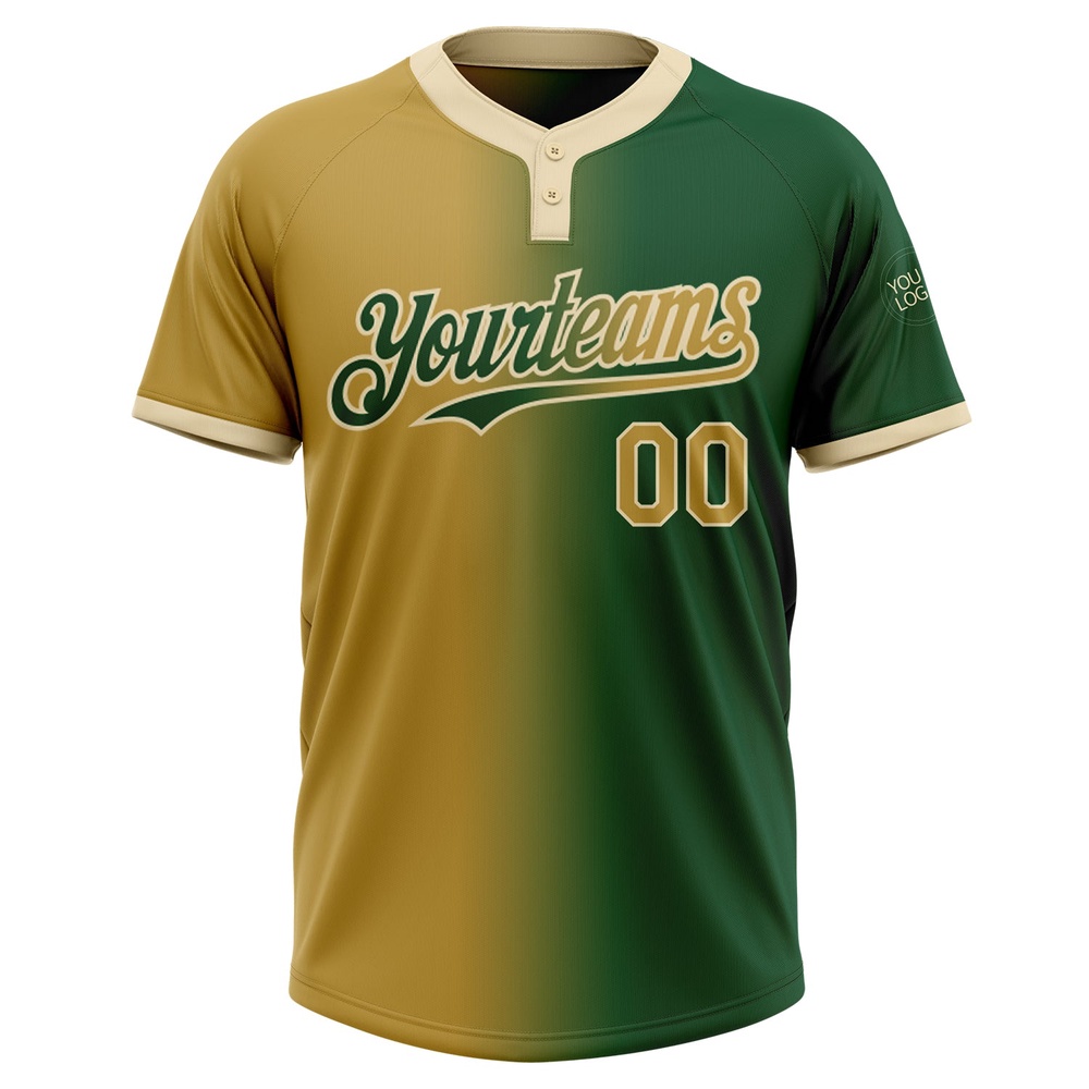 Green Old Gold Cream Gradient Fashion Two Button Unisex Softball Jersey, Custom Team Softball Jersey