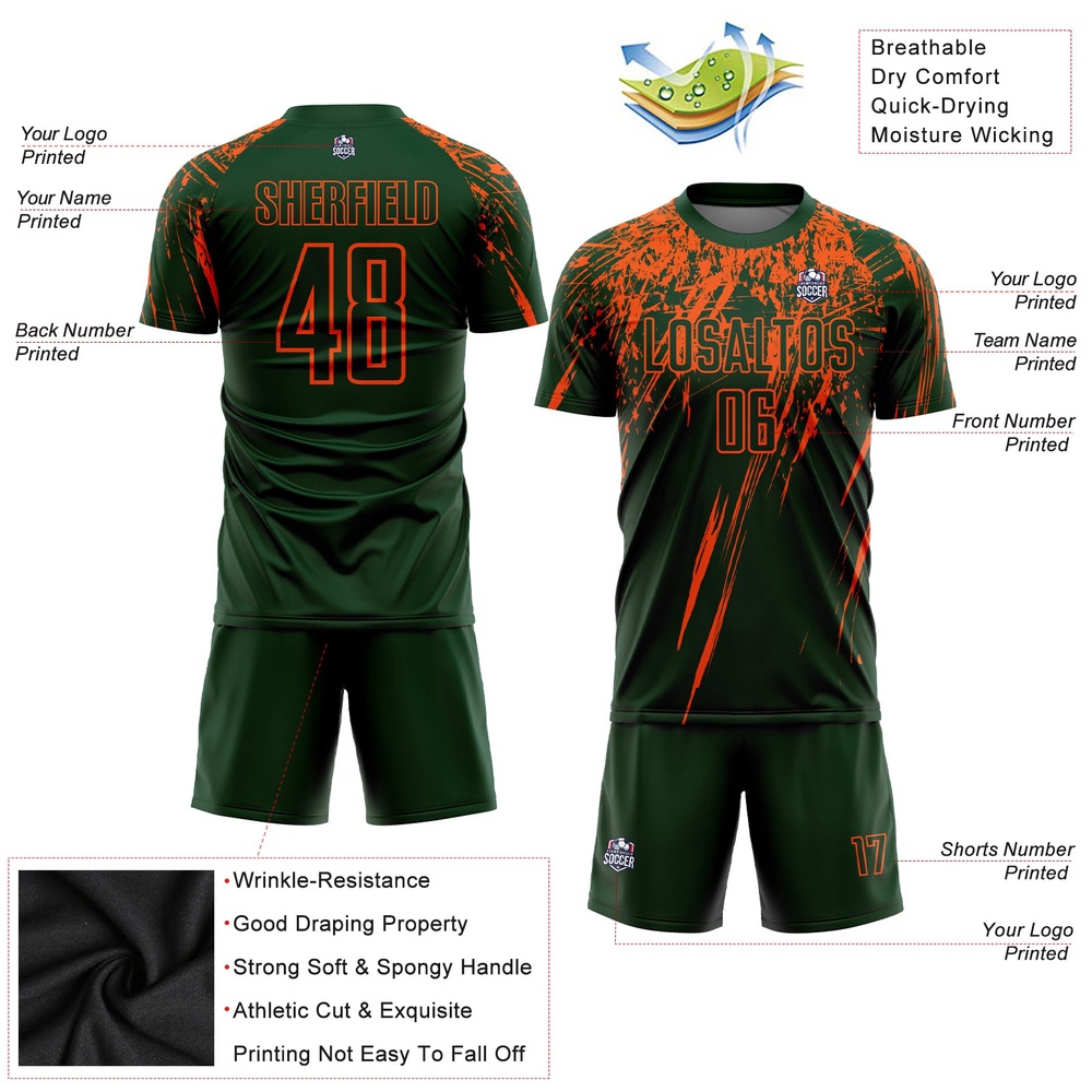 Green Orange Sublimation Soccer Uniform Jersey, Custom Team Soccer Jersey Shirt