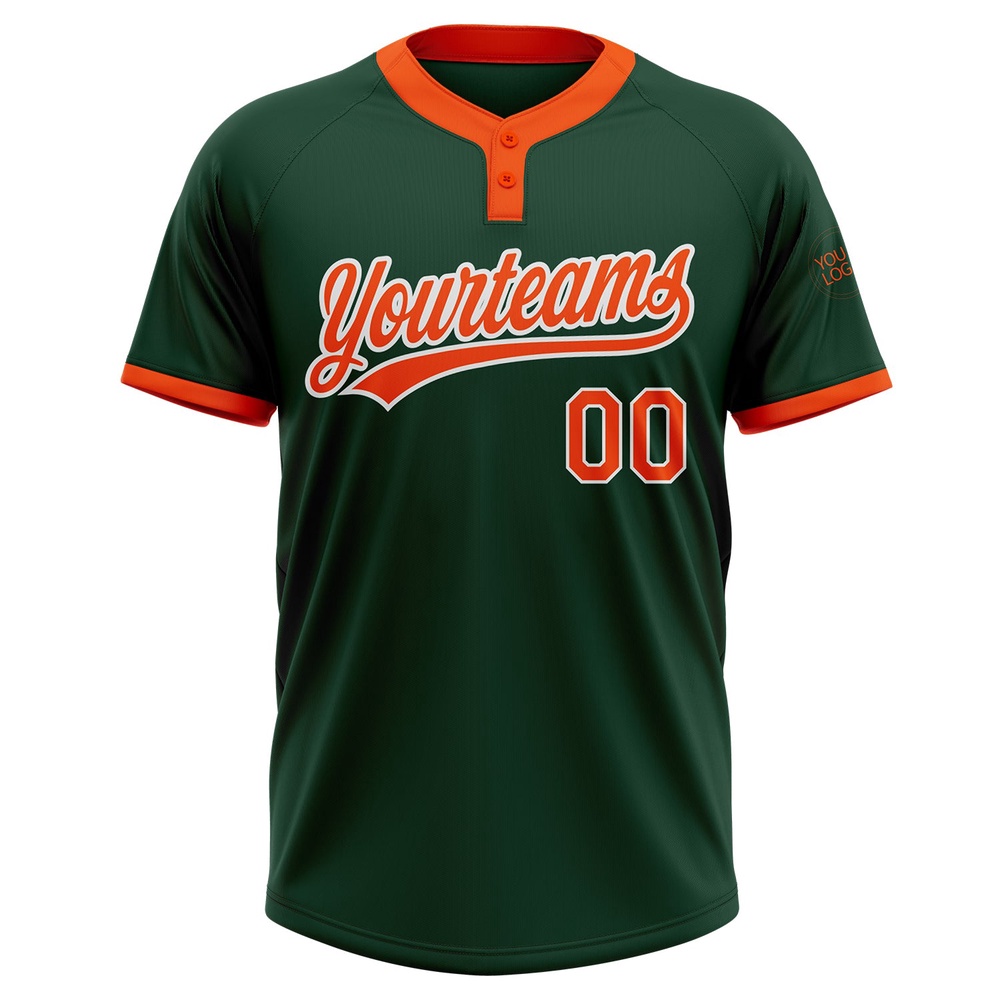 Green Orange White Two Button Unisex Softball Jersey, Custom Team Softball Jersey