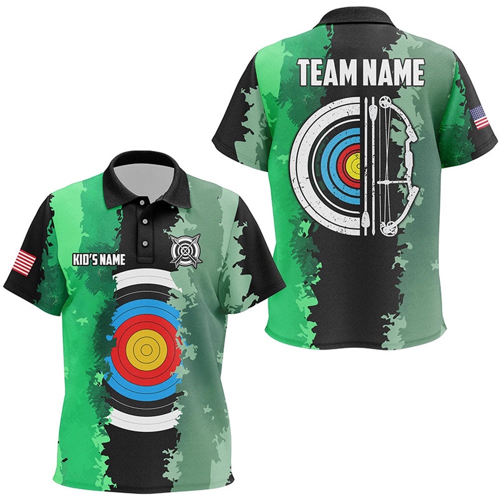 Green Polo Archery Target Polo Shirts Custom Team League Archery Shirts, Custom Archery Team Polo Shirt