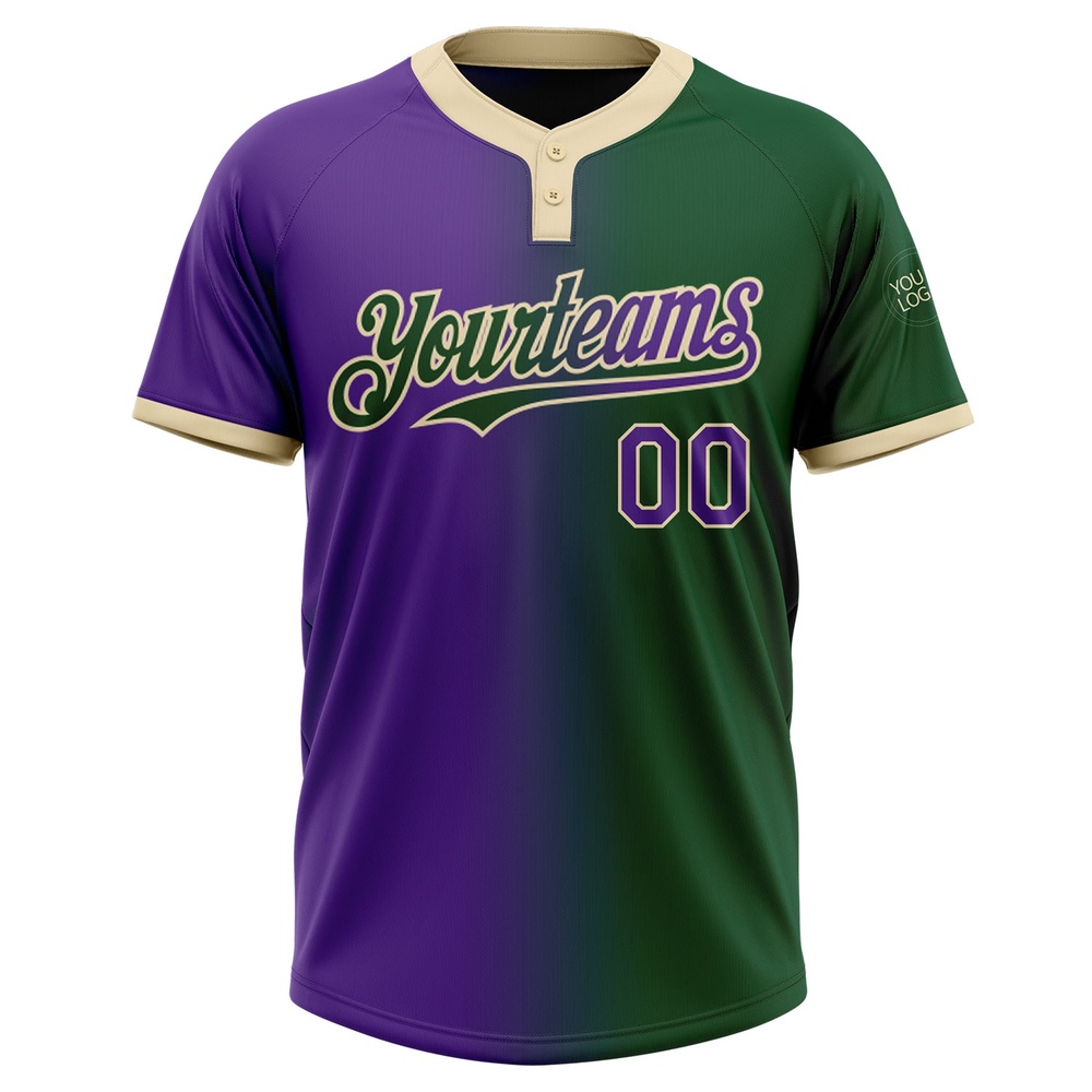 Green Purple Cream Gradient Fashion Two Button Unisex Softball Jersey, Custom Team Softball Jersey
