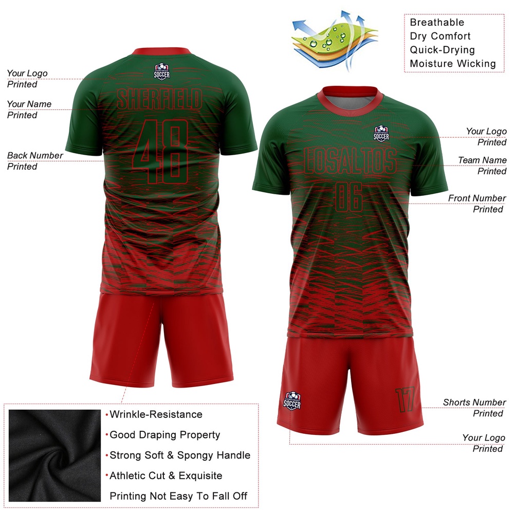Green Red Sublimation Soccer Uniform Jersey, Custom Team Soccer Jersey Shirt