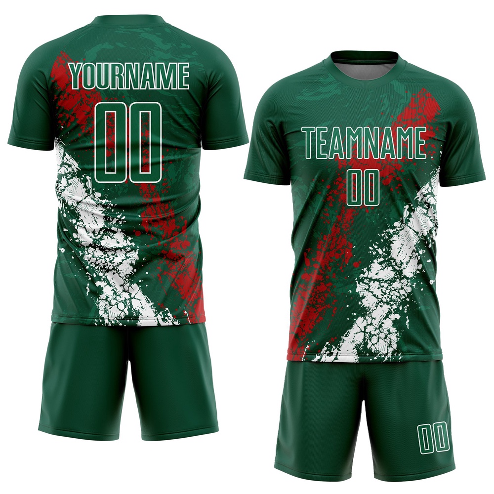 Green Red White Sublimation Mexico Soccer Uniform Jersey, Custom Team Soccer Jersey Shirt