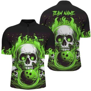 Green Skull Bowling Team Shirts, Flame Bowling&hellip;
