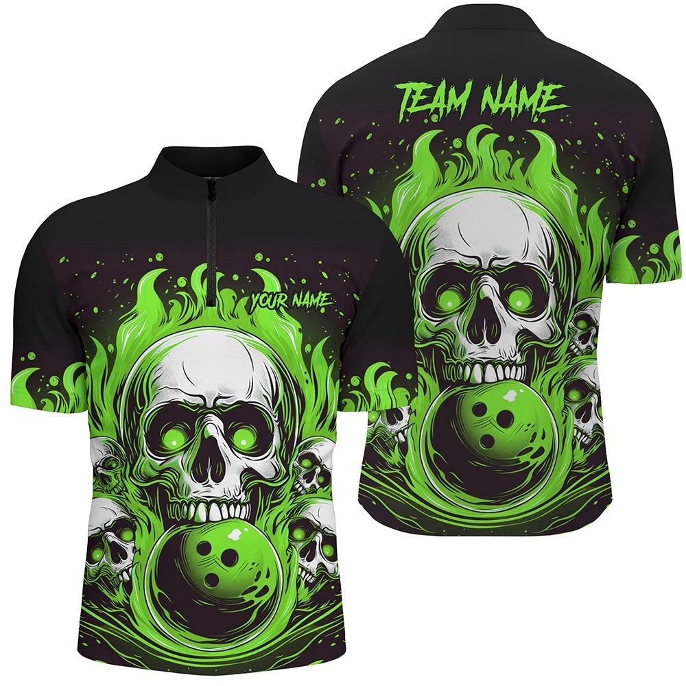 Green Skull Bowling Team Shirts, Flame Bowling Jersey Bowlers Shirts For Men And Women, Custom Bowling Team Jersey Shirt Green Skull Bowling Team Shirts, Flame Bowling Jersey Bowlers Shirts For Men And Women, Custom Bowling Team Jersey Shirt