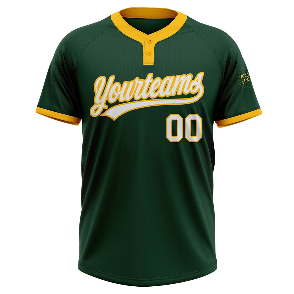 Green White Gold Two Button Unisex Softball Jersey, Custom Team Softball Jersey