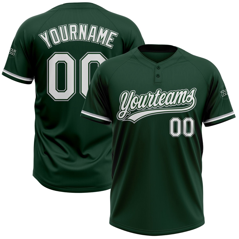 Green White Gray Two Button Unisex Softball Jersey, Custom Team Softball Jersey