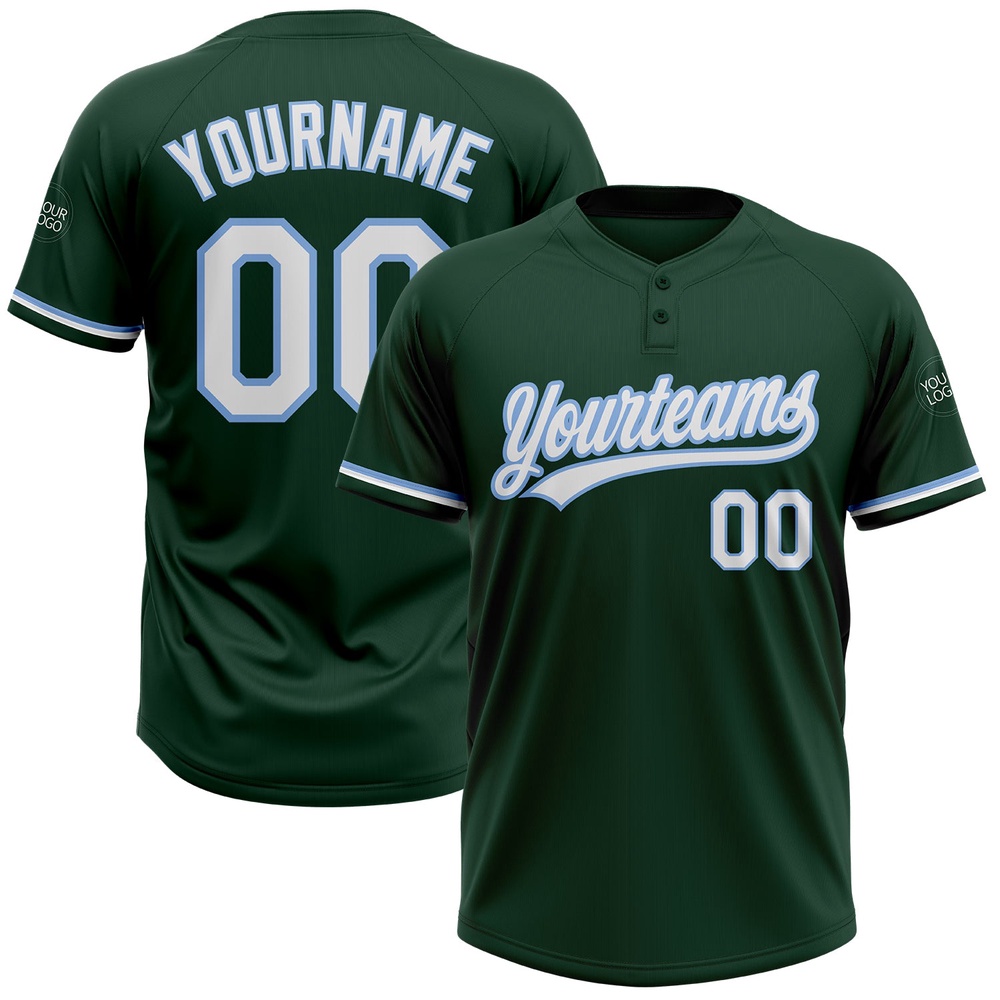 Green White Light Blue Two Button Unisex Softball Jersey, Custom Team Softball Jersey