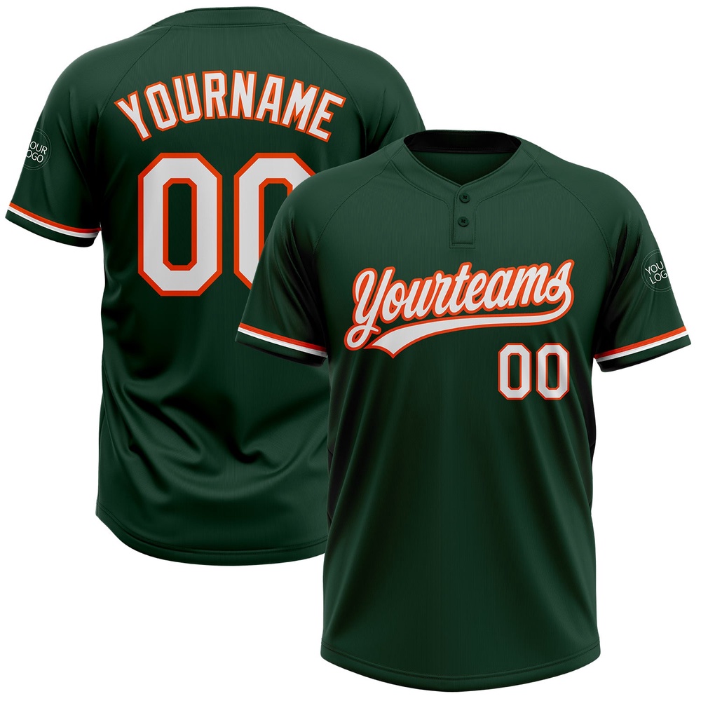 Green White Orange Two Button Unisex Softball Jersey, Custom Team Softball Jersey