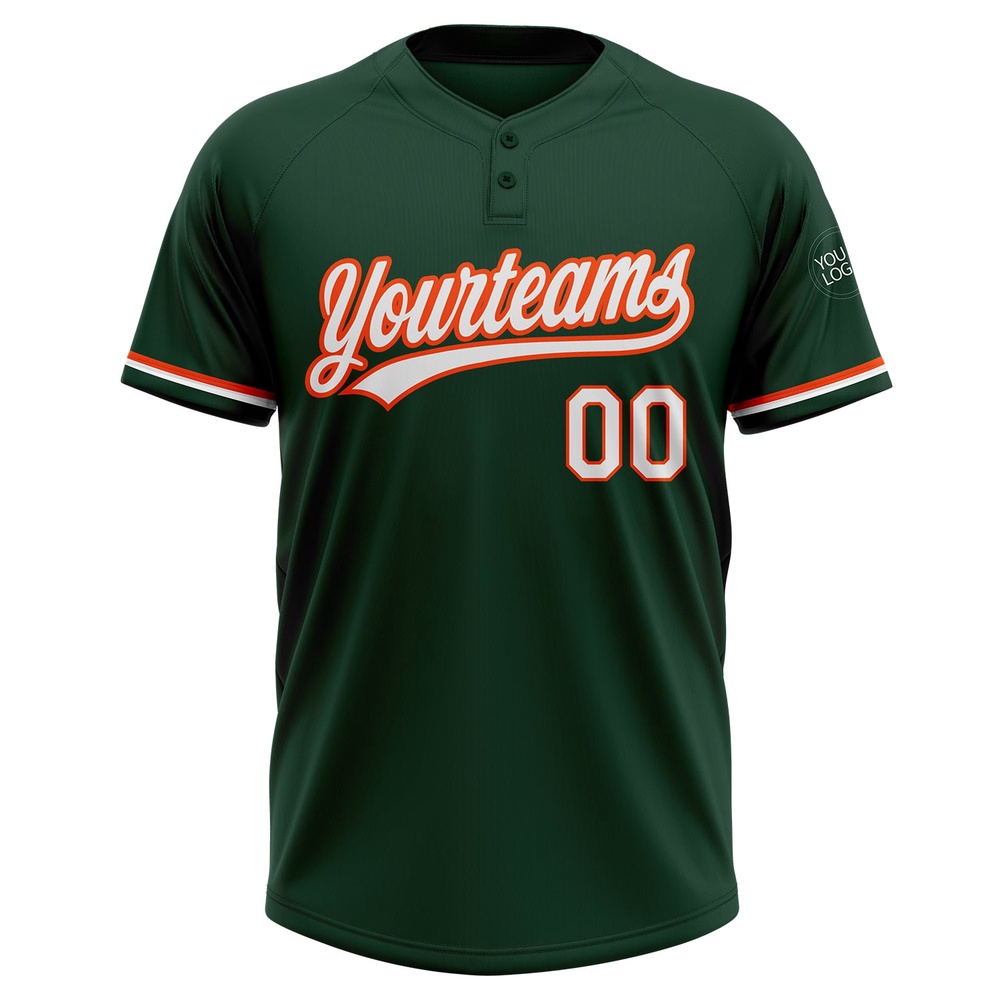Green White Orange Two Button Unisex Softball Jersey, Custom Team Softball Jersey