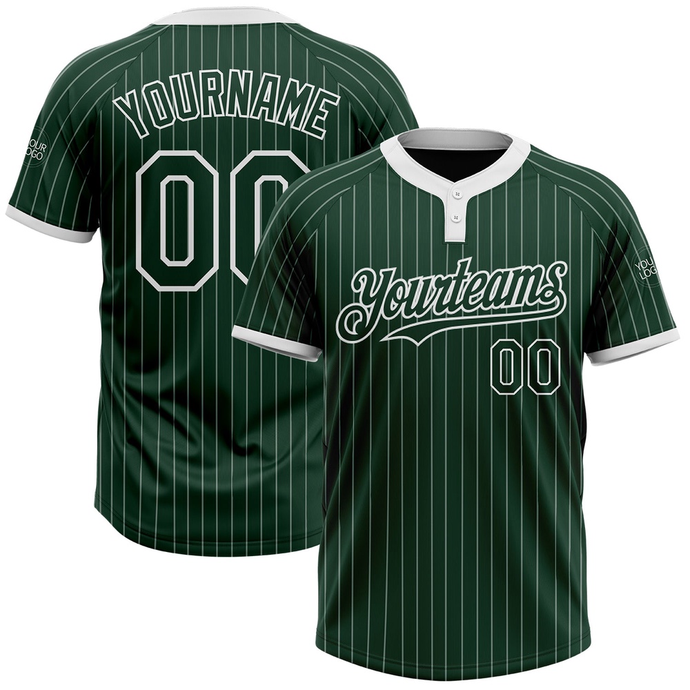 Green White Pinstripe White Two Button Unisex Softball Jersey, Custom Team Softball Jersey