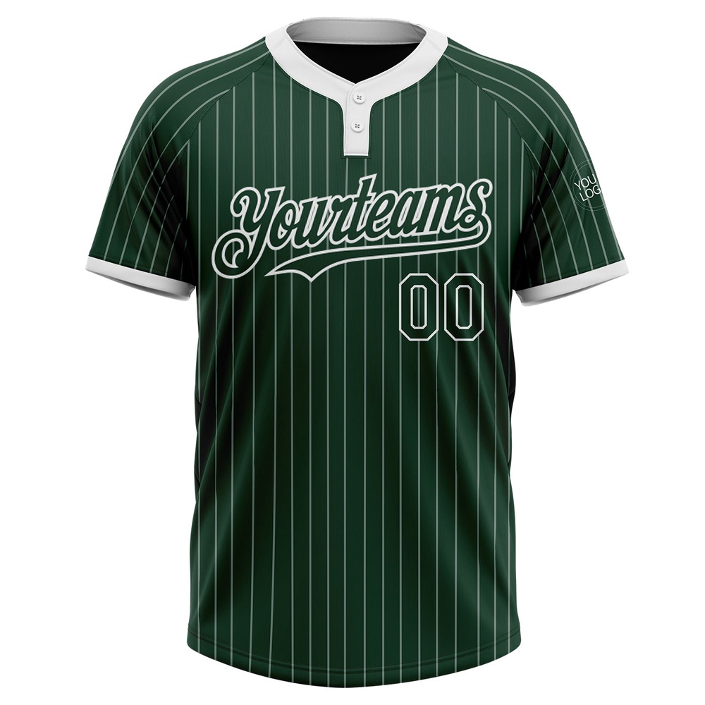 Green White Pinstripe White Two Button Unisex Softball Jersey, Custom Team Softball Jersey