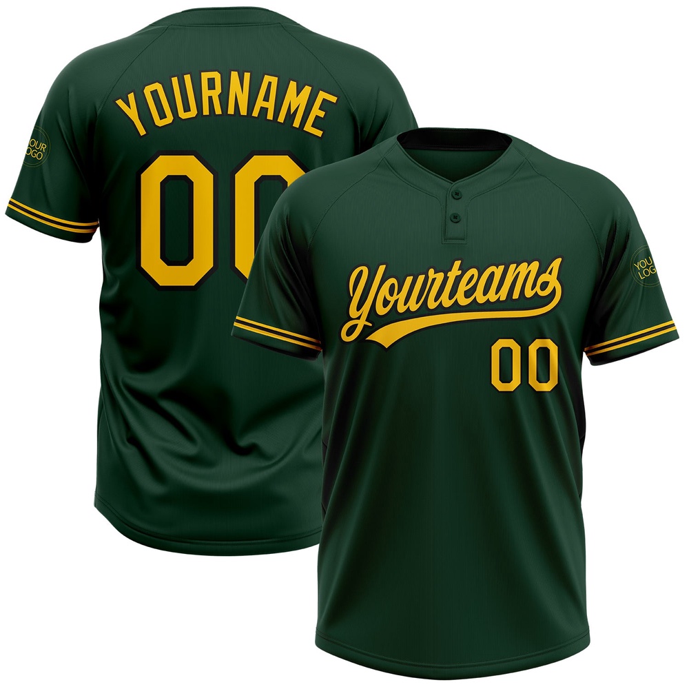 Green Yellow Black Two Button Unisex Softball Jersey, Custom Team Softball Jersey