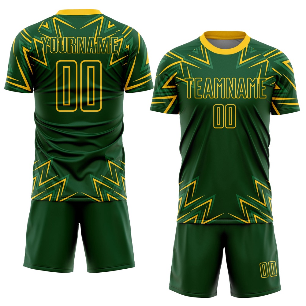 Green Yellow Geometric Shapes Sublimation Soccer Uniform Jersey, Custom Team Soccer Jersey Shirt