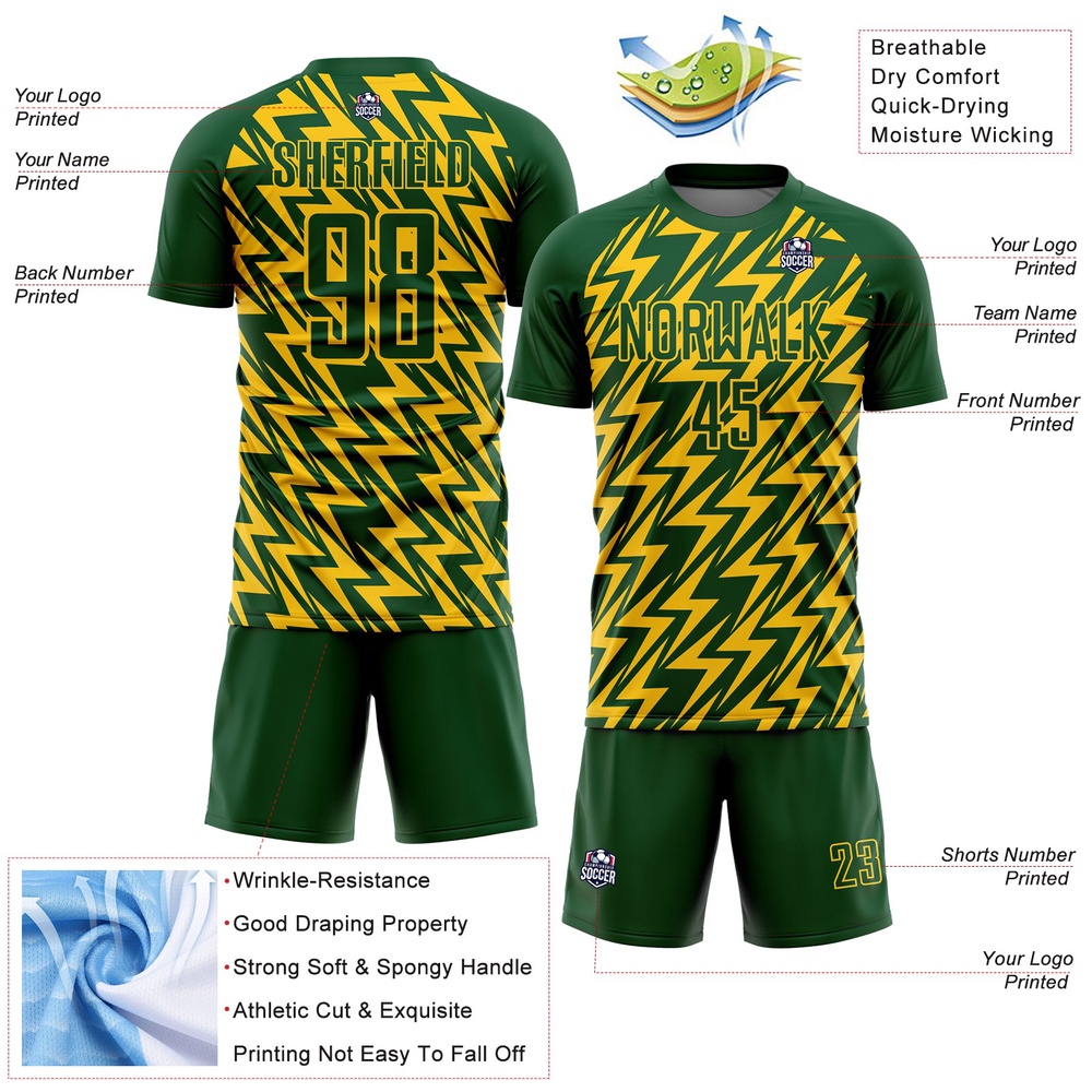 Green Yellow Lightning Sublimation Soccer Uniform Jersey, Custom Team Soccer Jersey Shirt Green Yellow Lightning Sublimation Soccer Uniform Jersey, Custom Team Soccer Jersey Shirt