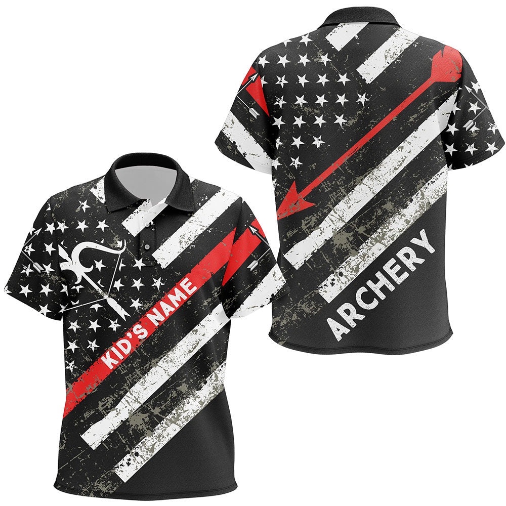 Grunge American Flag Bow Archery Polo Shirts, Custom Arrow Archery Shirts, Custom Archery Team Polo Shirt