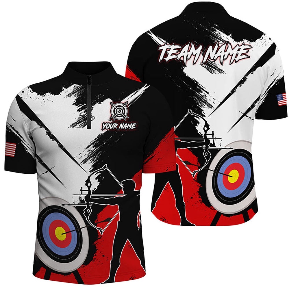 Grunge Archery Polo And Zip Shirts For Men Custom Archery Team Jerseys Red, Custom Archery Team Shirt