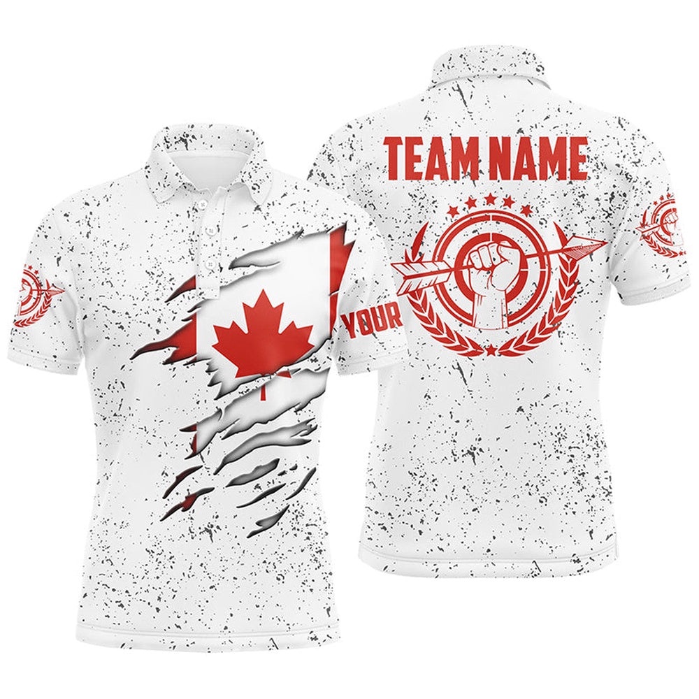 Grunge Canada Archery Men Polo Shirts, Patriotic Canadian Flag Shirts For Archers, Custom Archery Team Polo Shirt