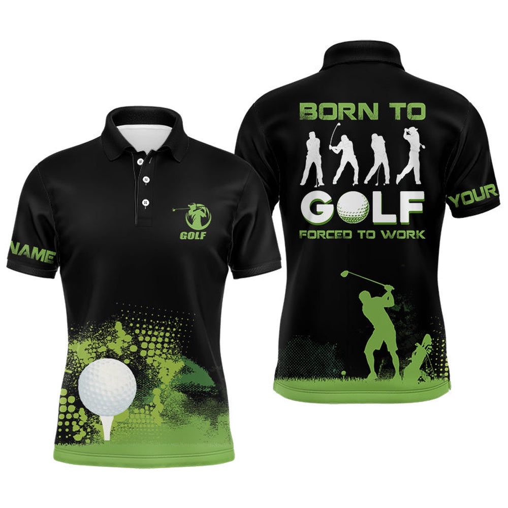 Grunge Graphic Men’s Golf Polo Shirt, Green Wet Paint Black Golf Shirts For Men, Best Golf Gifts, Golf Polo Shirt, Golf Shirts