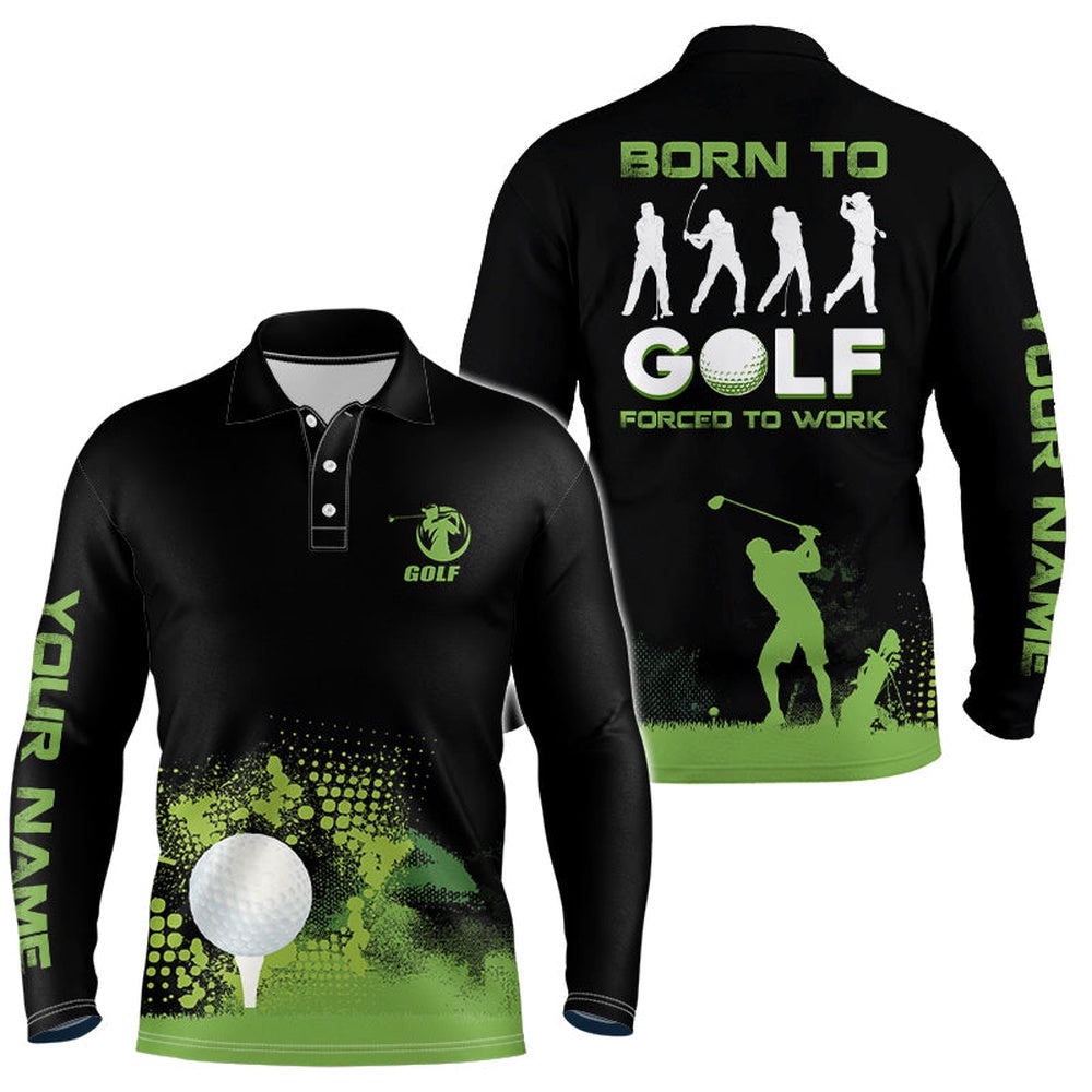 Grunge Graphic Men’s Golf Polo Shirt, Green Wet Paint Black Golf Shirts For Men, Best Golf Gifts, Golf Polo Shirt, Golf Shirts