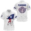 Grunge Texas Flag Target Archery Sets Men Polo Shirts Custom Patriotic Archery Jersey Attire, Custom Archery Team Polo Shirt