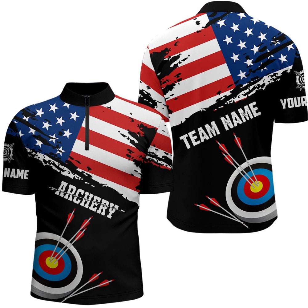 Grunge USA Flag Archery Shirts For Men Custom Patriotic Th Of July Archery Jerseys, Custom Archery Team Shirt